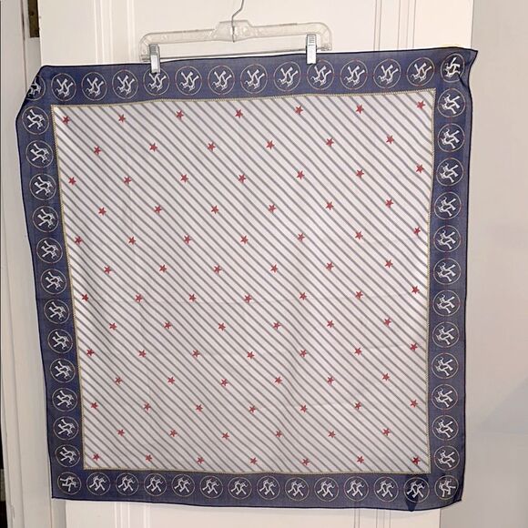 Vintage 60s Norman Red, White & Blue Sailor Print Very Large Square Scarf - Picture 1 of 8